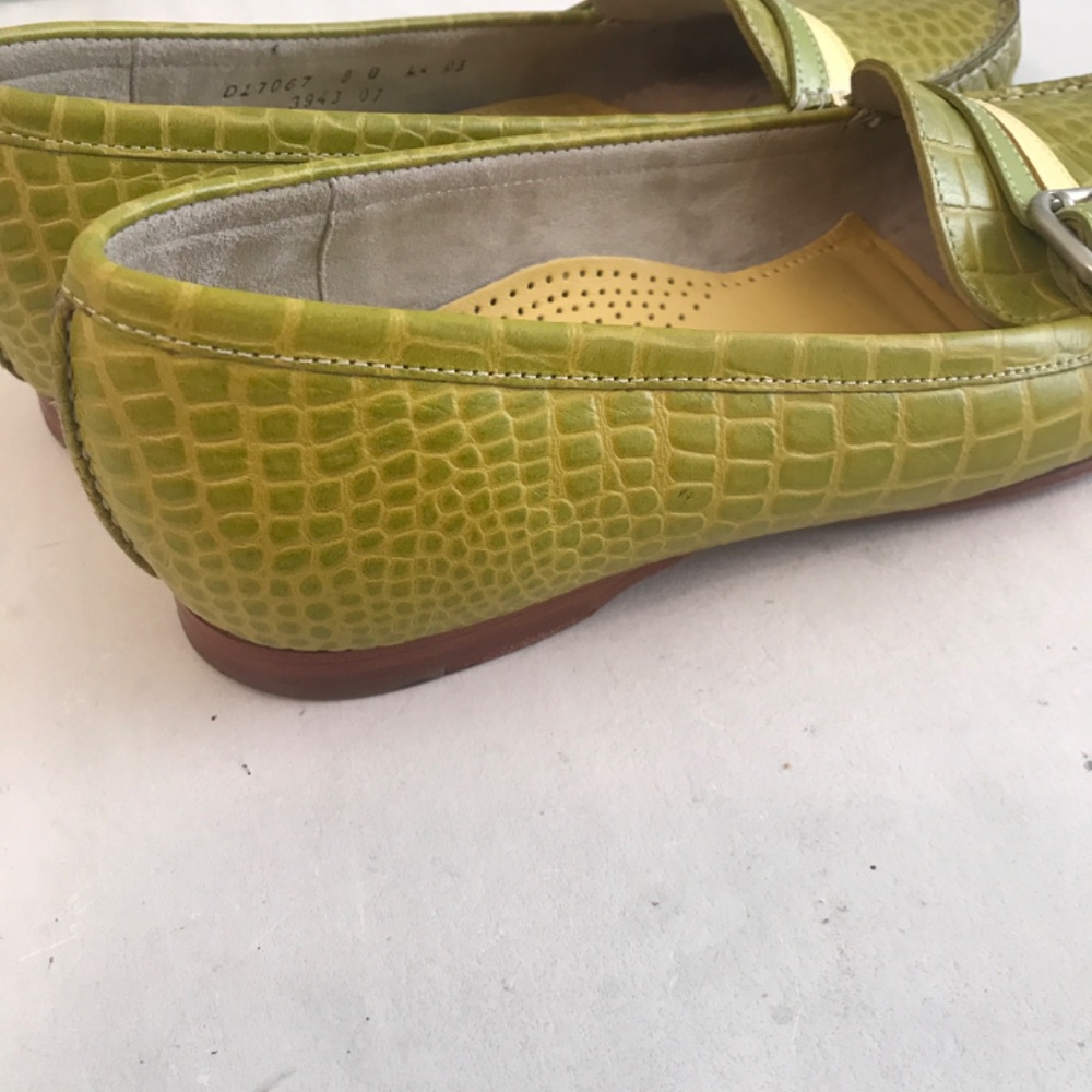 Cole Haan Lime Green Croc-Embossed Leather Loafers with Yellow Accent - Picture 7 of 13